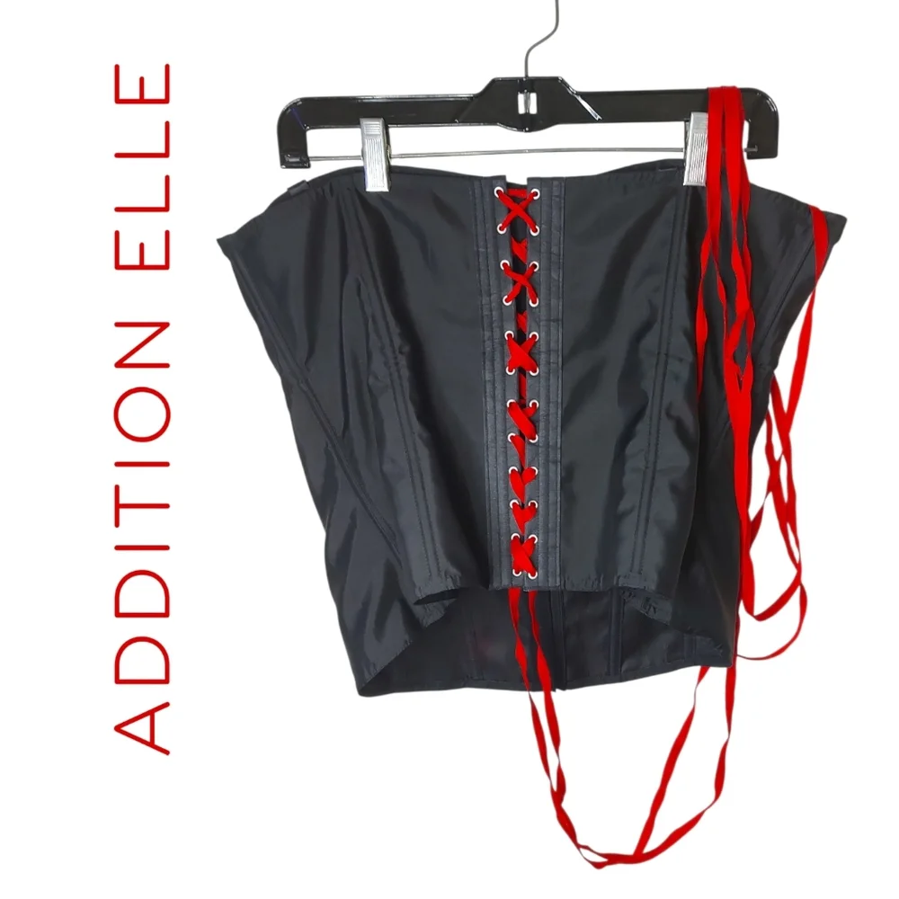 Addition Elle Black Corset With Red Ribbon - Picture 1 of 8